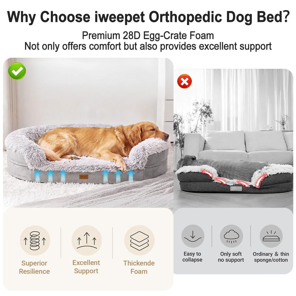 Fluffy Orthopedic Dog Bed with Washable Plush Cover, Grey X348