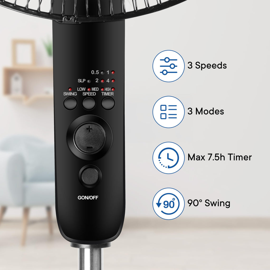 16 inch Oscillating Pedestal Fan, 3-Speed, Black S505