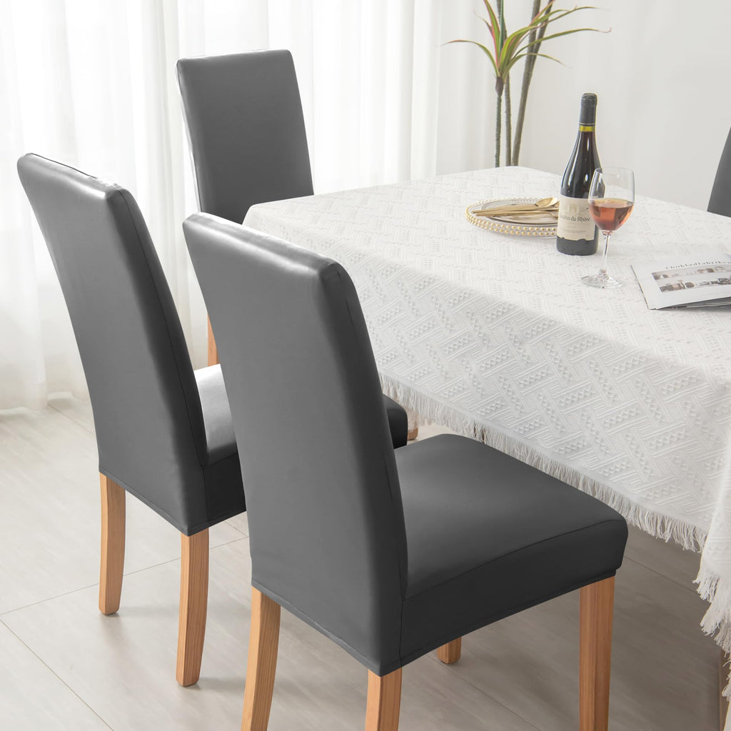 Set of 6 Black Pu Leather Dining Chair Cover L2959