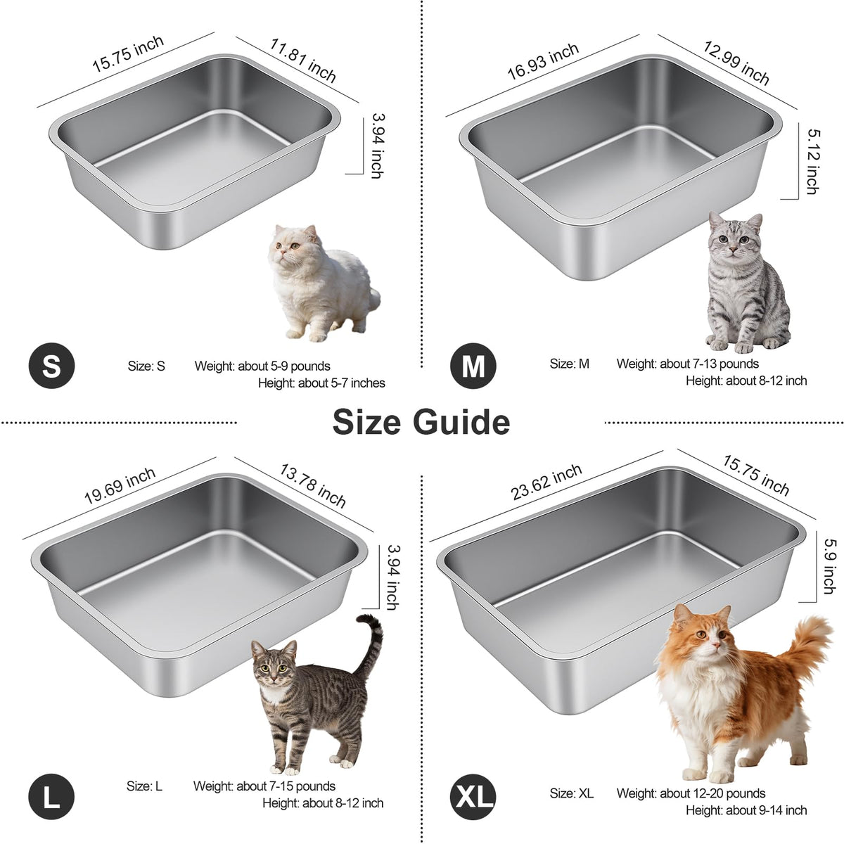 X-Large High Sided Stainless Steel Cat Litter Box K328