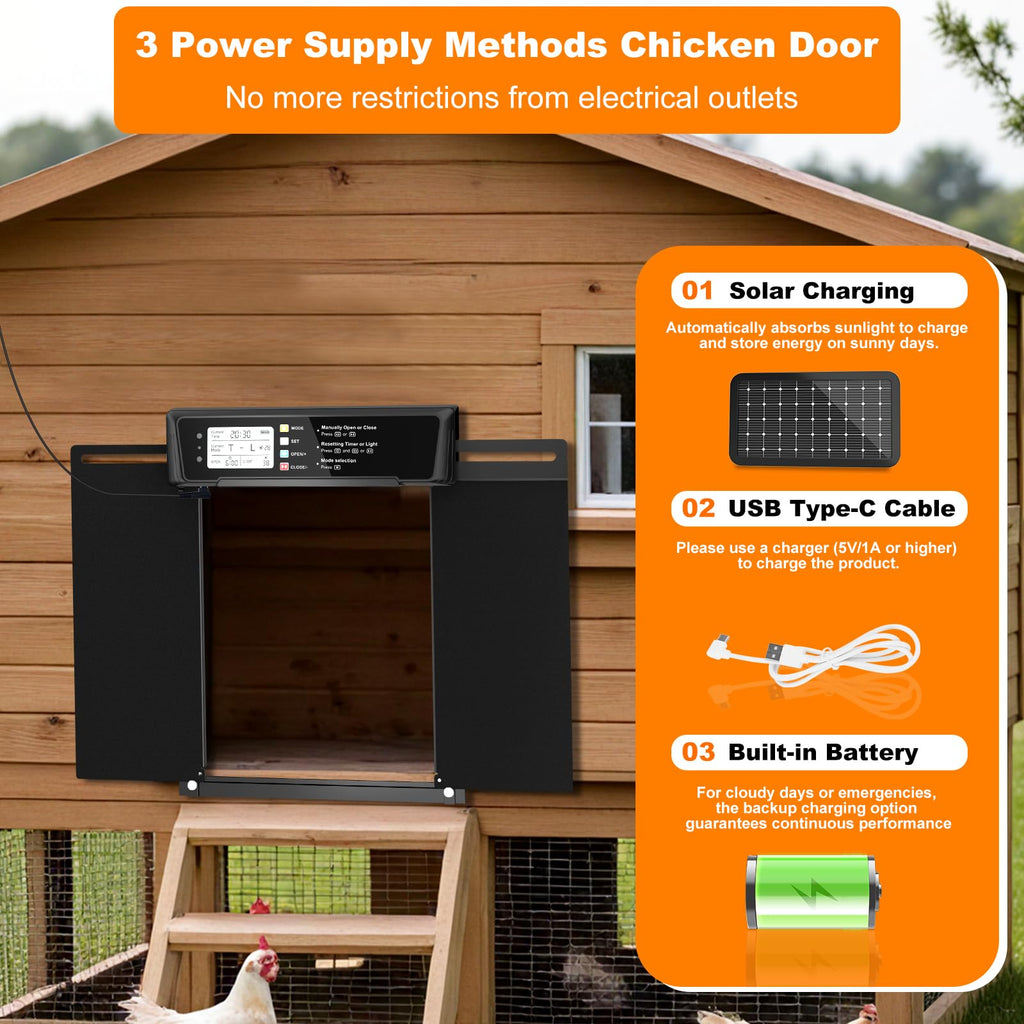 Automatic Chicken Coop Door Solar Powered with Timer & Light Sensor D6597