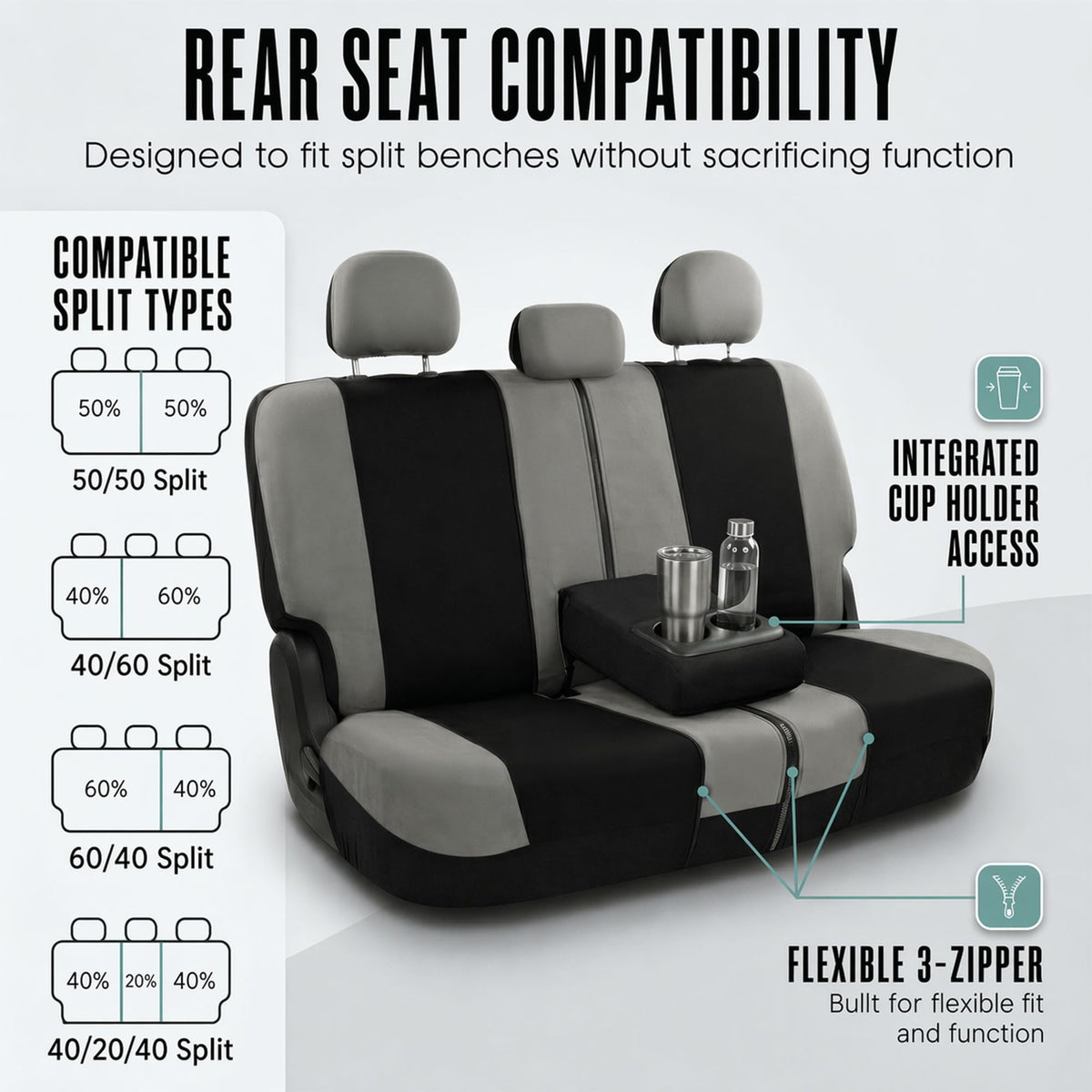 Gray Black Universal Fit Automotive Seat Covers Combo Set with Steering Wheel Cover and Seat Belt Pad K9338