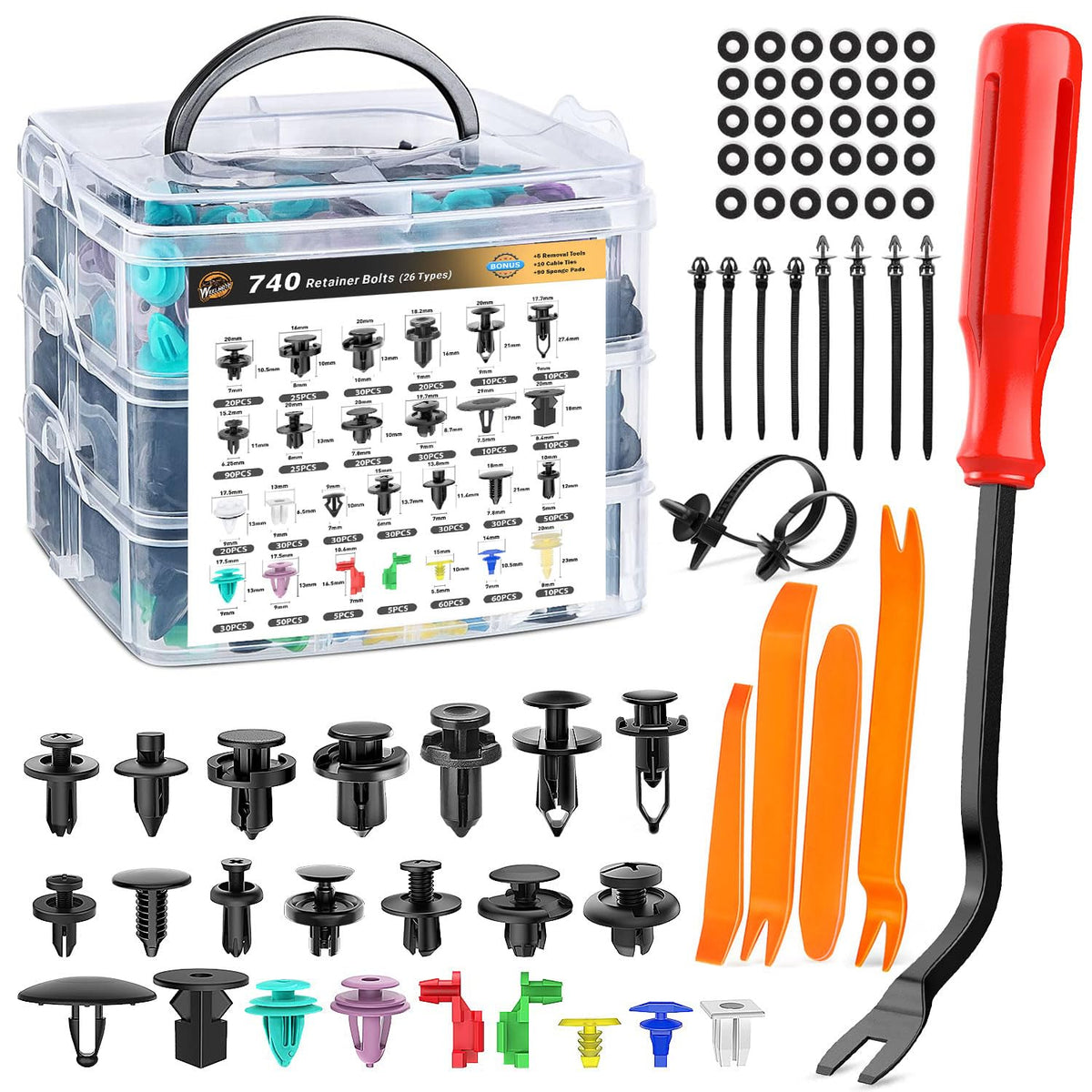 Anti-Fogging Headlights Assembly with 740Pcs Car Push Retainer Clips K64530