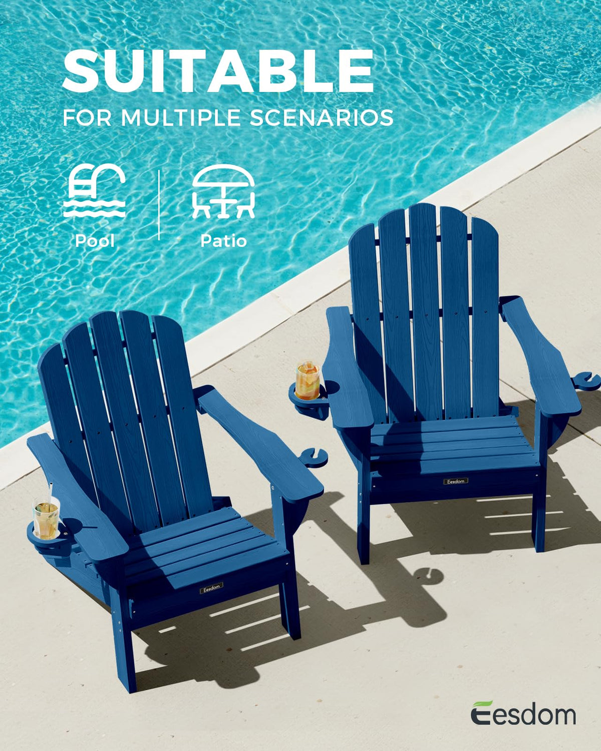 Folding Adirondack Chairs Set of 4 with 2 Cup Holders S651500
