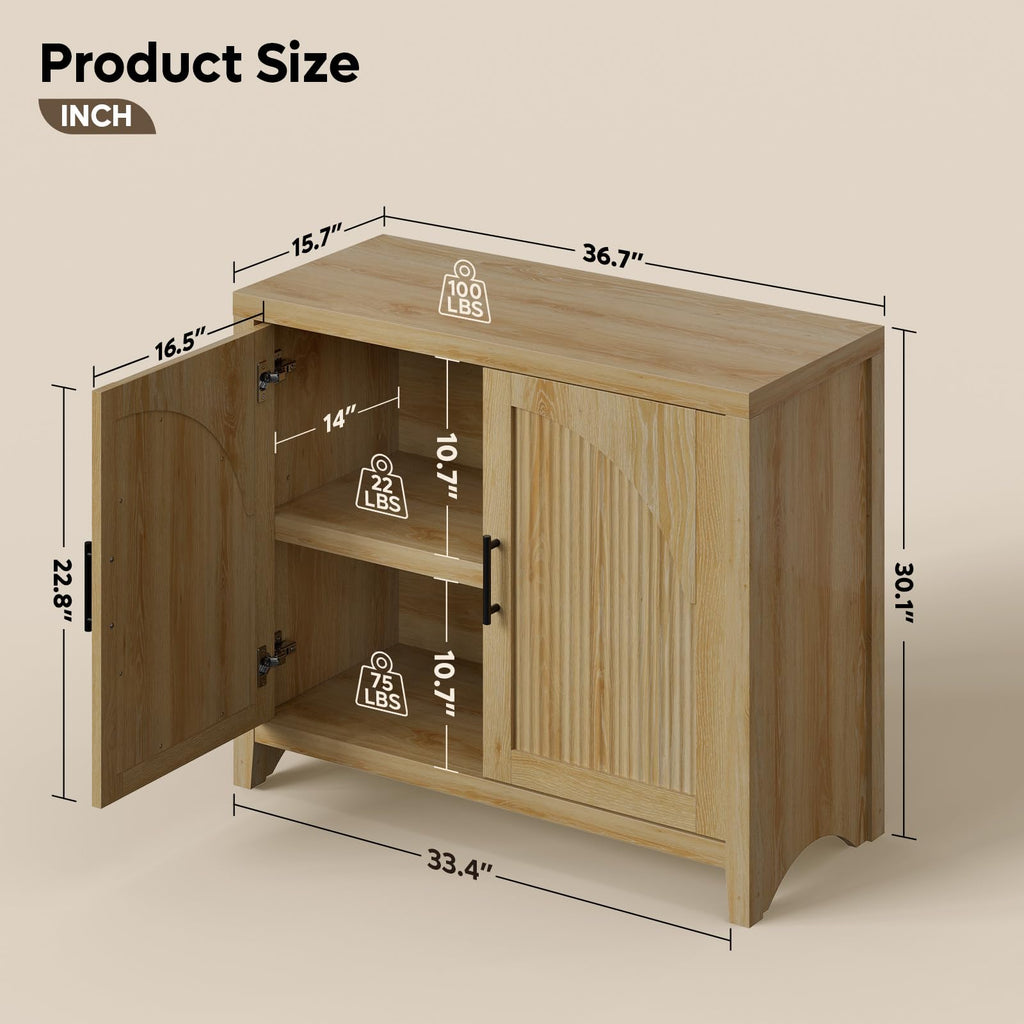 37" Fluted Sideboard Buffet Cabinet with Storage D5061