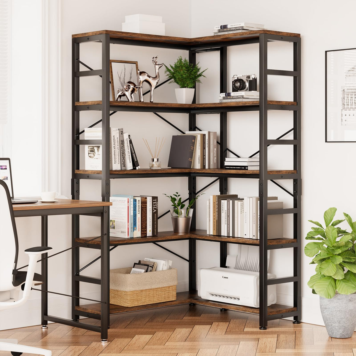 5-Tier L-Shaped Corner Bookshelf V452