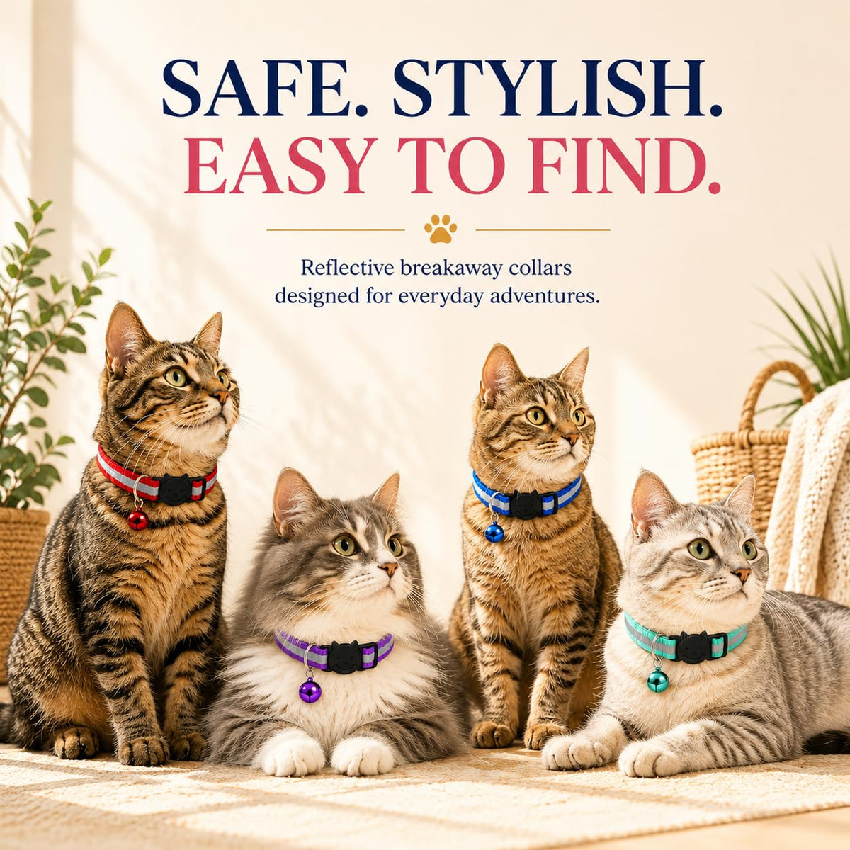 Reflective Breakaway Cat Collar with Bell 12-Pack J83508