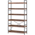Adjustable 6-Tier Wood and Black Metal Bookshelf Q794433