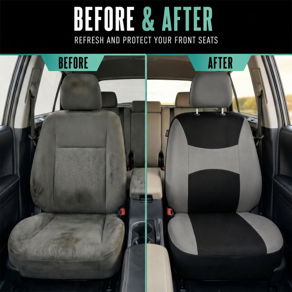 Gray Black Universal Fit Automotive Seat Covers Combo Set with Steering Wheel Cover and Seat Belt Pad K9338