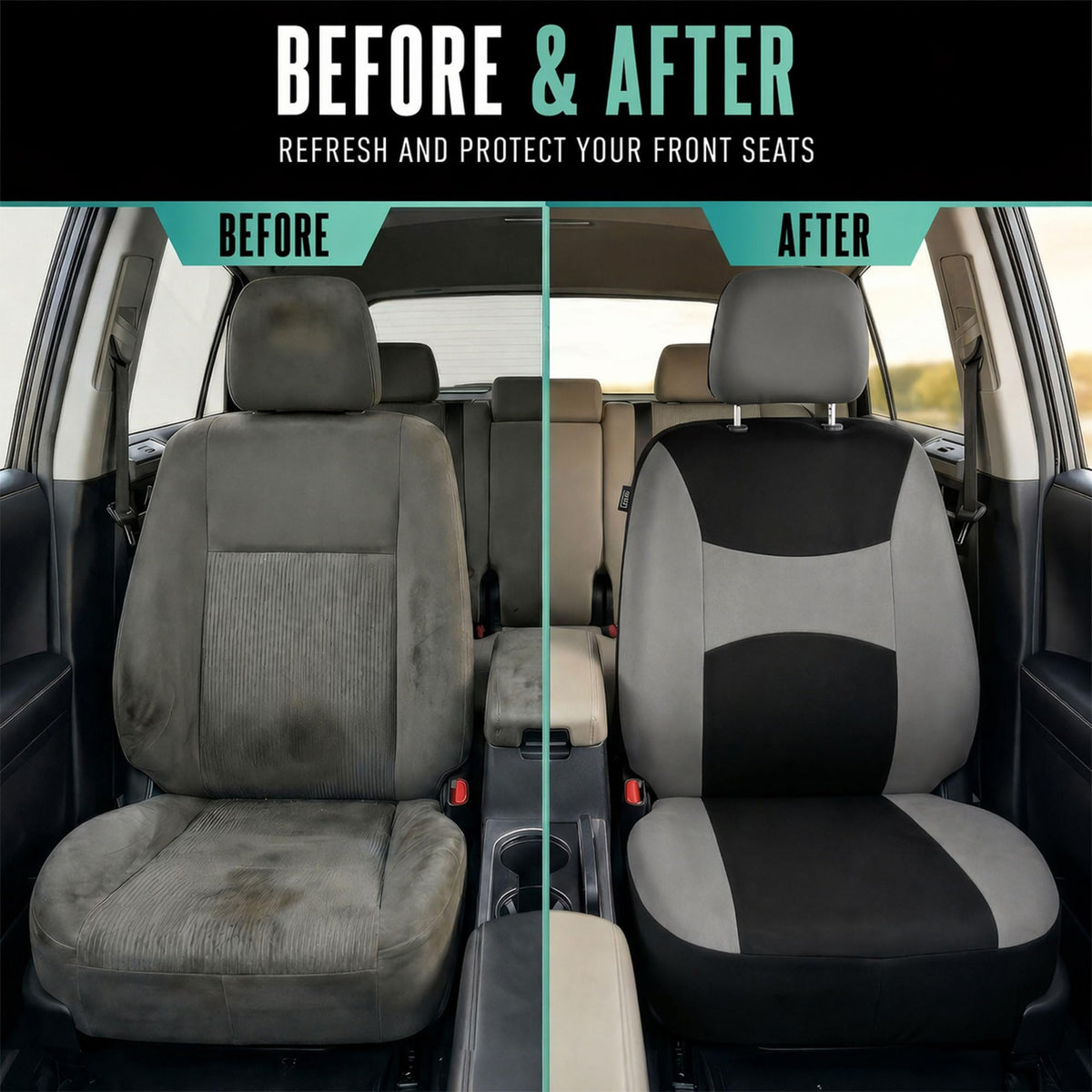 Gray Black Universal Fit Automotive Seat Covers Combo Set with Steering Wheel Cover and Seat Belt Pad K9338