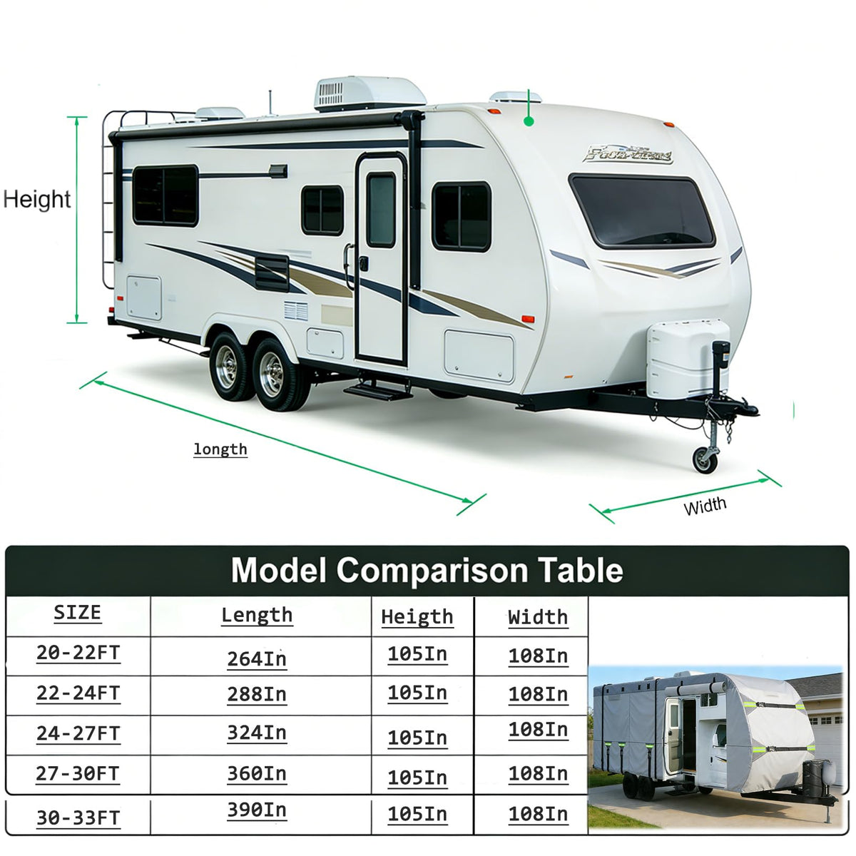 24-27FT 8 Layers Windproof RV Cover with Tire Cover A817864