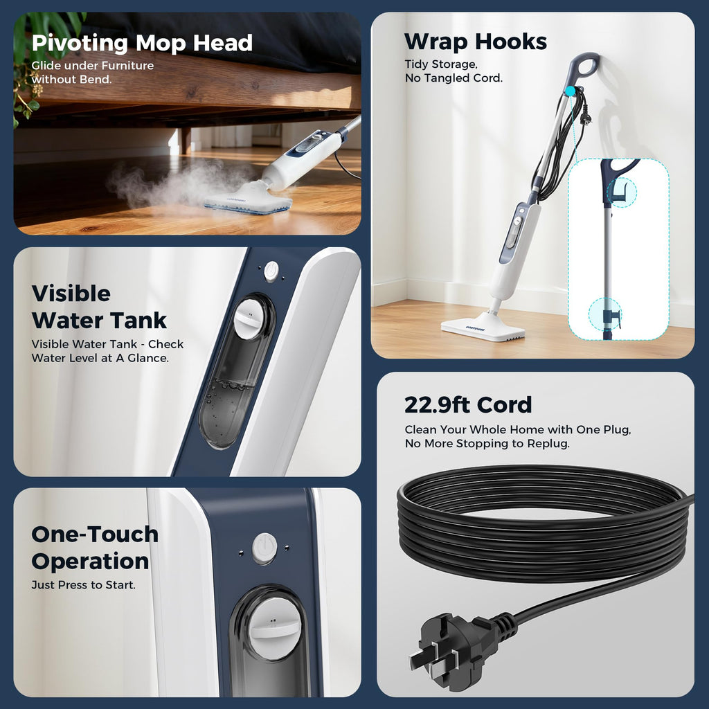 11-in-1 Dual-Mode Steam Mop, 13.5 Fl Oz Steam Cleaner H94120