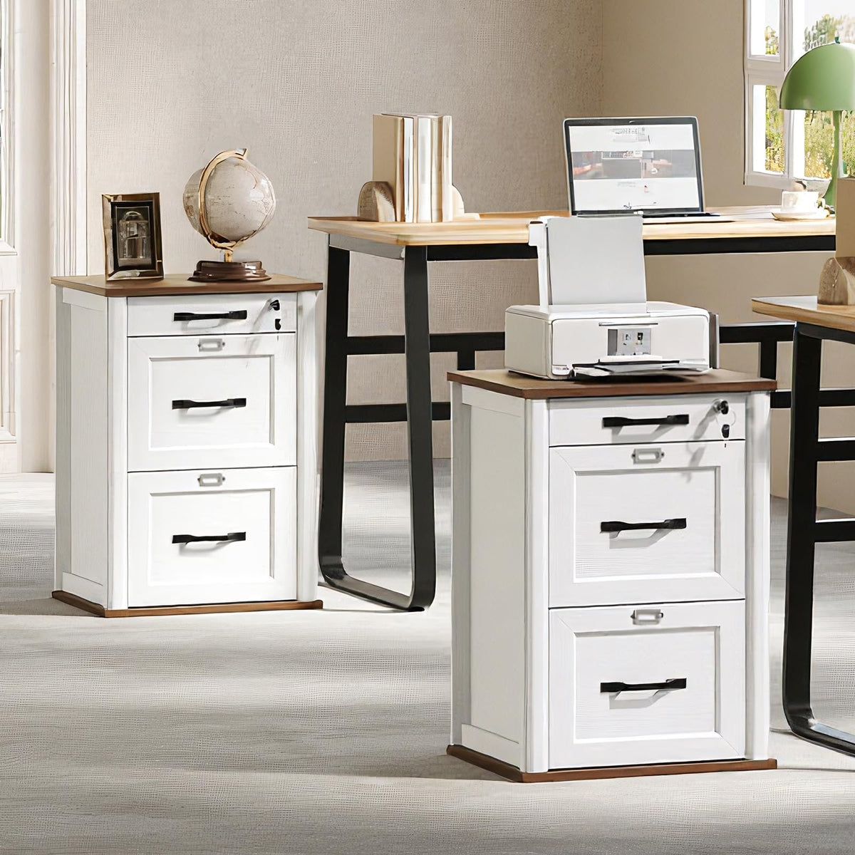 3 Drawer File Cabinet with Lock Set of 2 S611