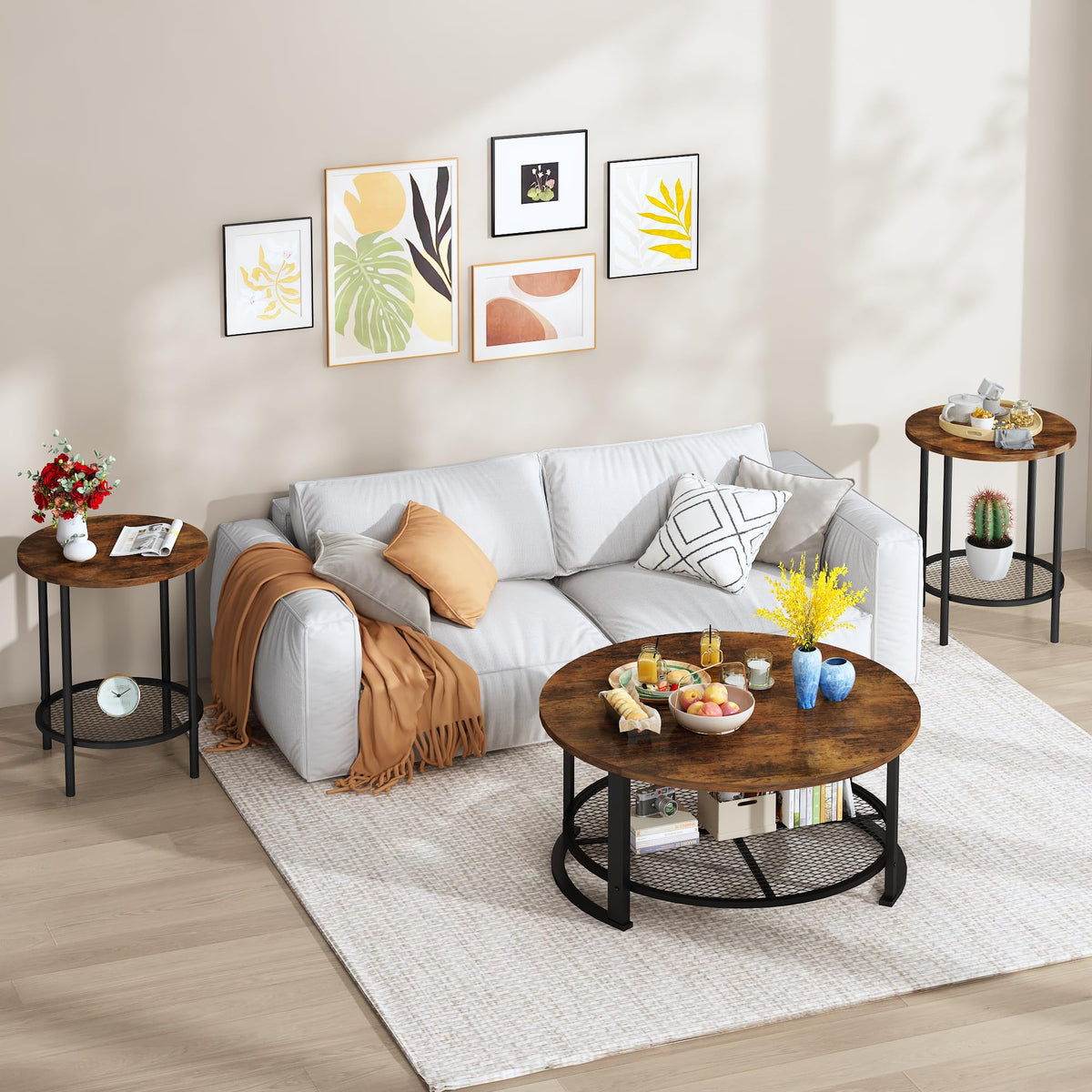 3-Piece Round Coffee Table Set with Storage F173