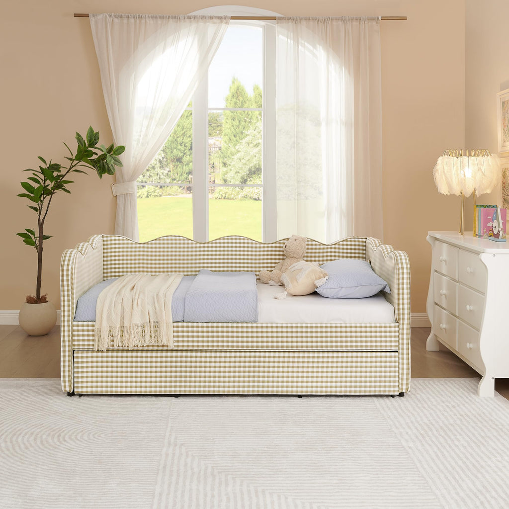 Twin Size Gingham Daybed with Trundle and USB Ports V352
