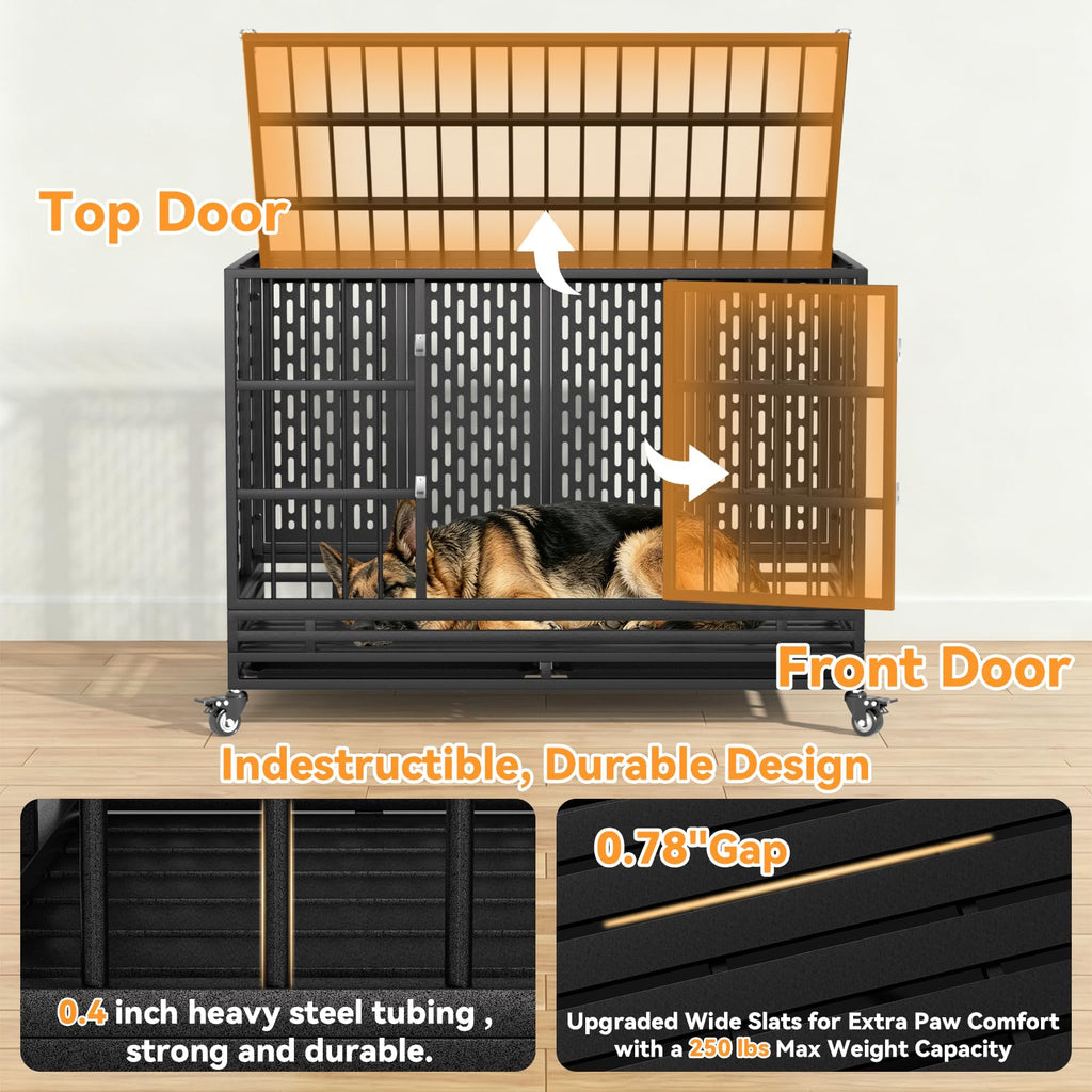 48 Inch Heavy Duty Metal Dog Crate with Wheels U561764