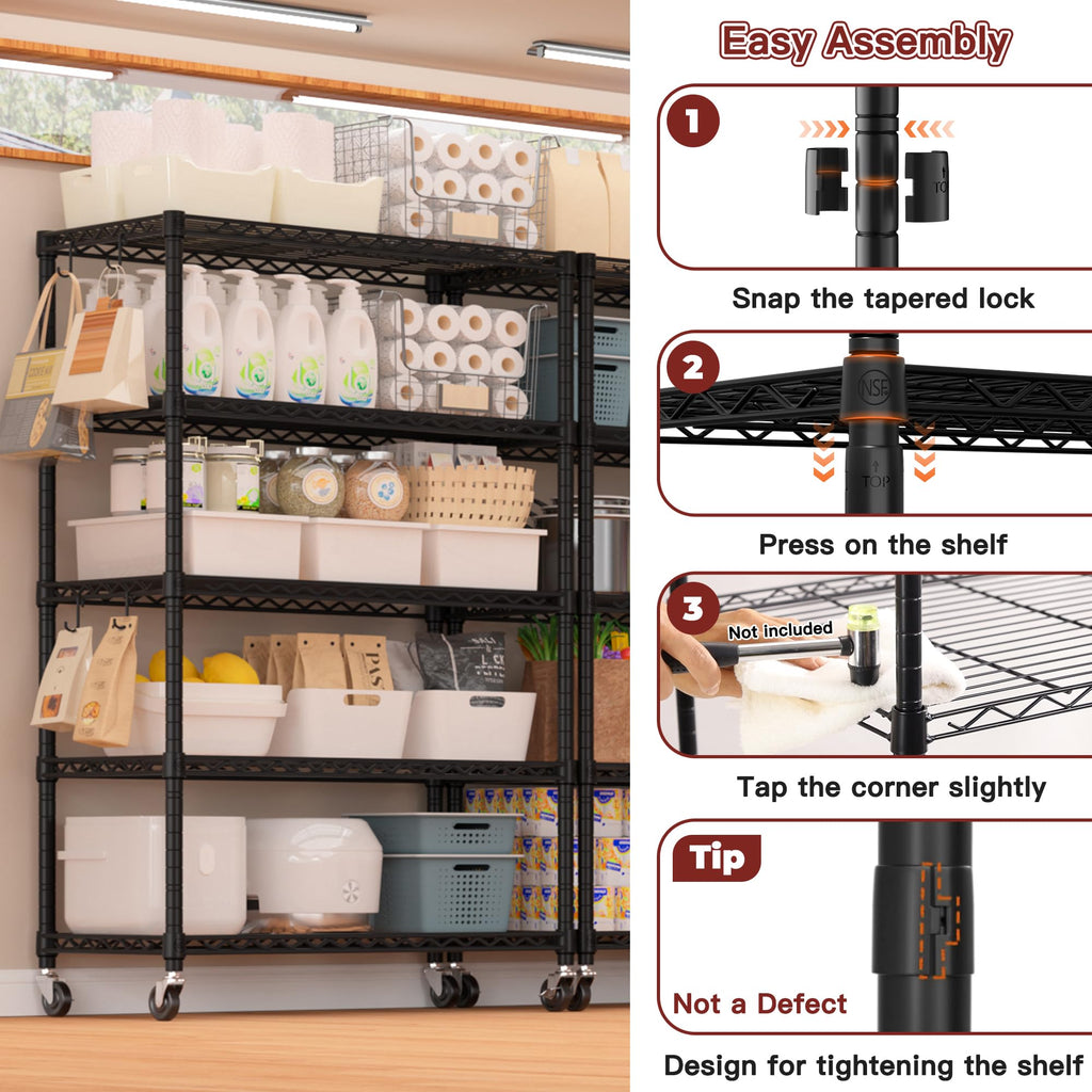 36"W x 16"D x 79"H 5-tier Metal Wire Shelving with Wheels A4631