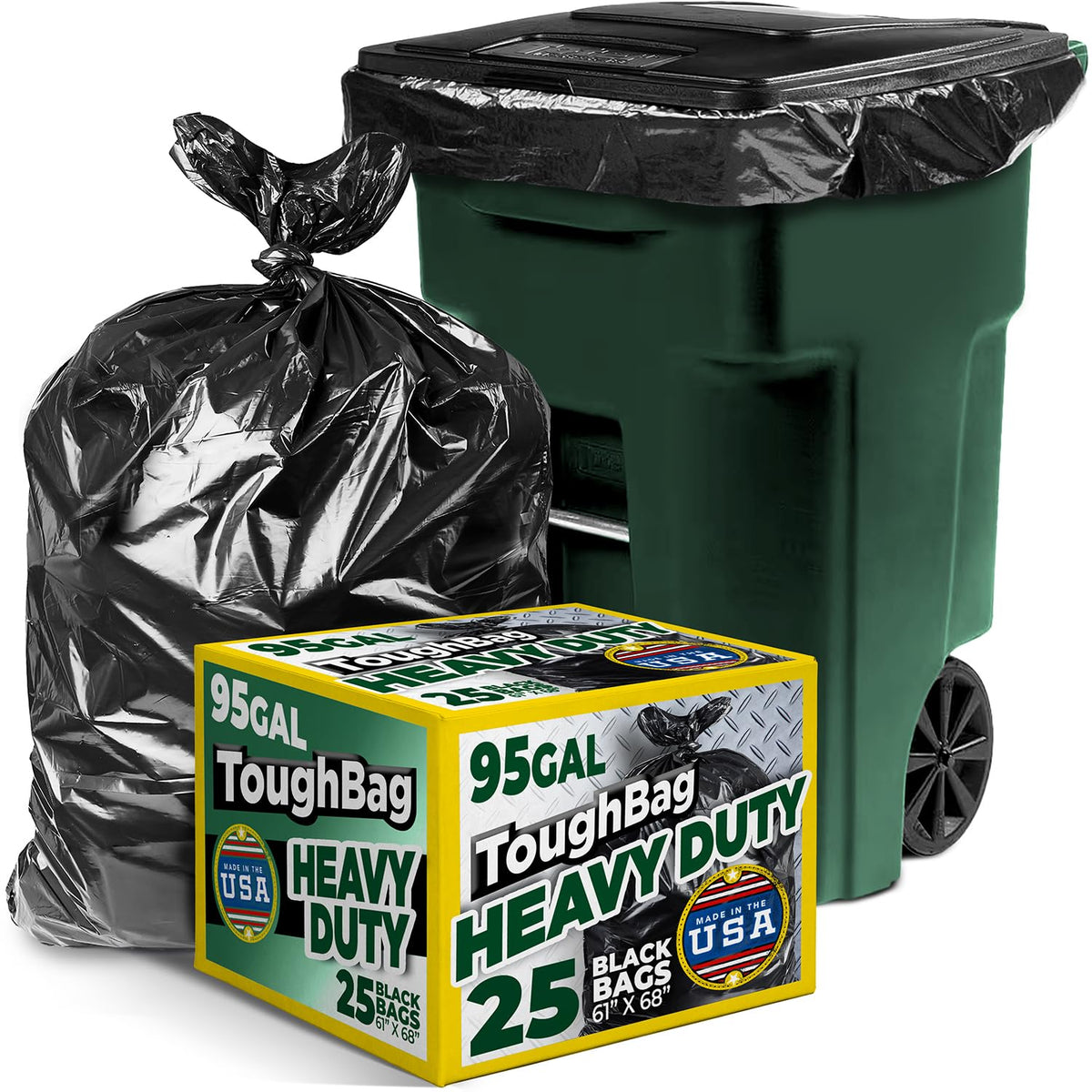 95 Gallon Heavy Duty Contractor Trash Bags, 25 Ct, Black, 1.2 Mil F7163