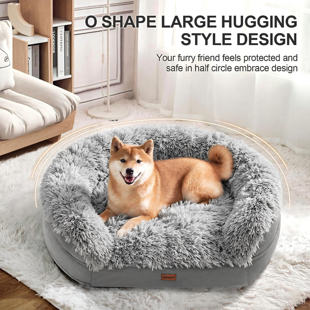Fluffy Orthopedic Dog Bed with Washable Plush Cover, Grey X348