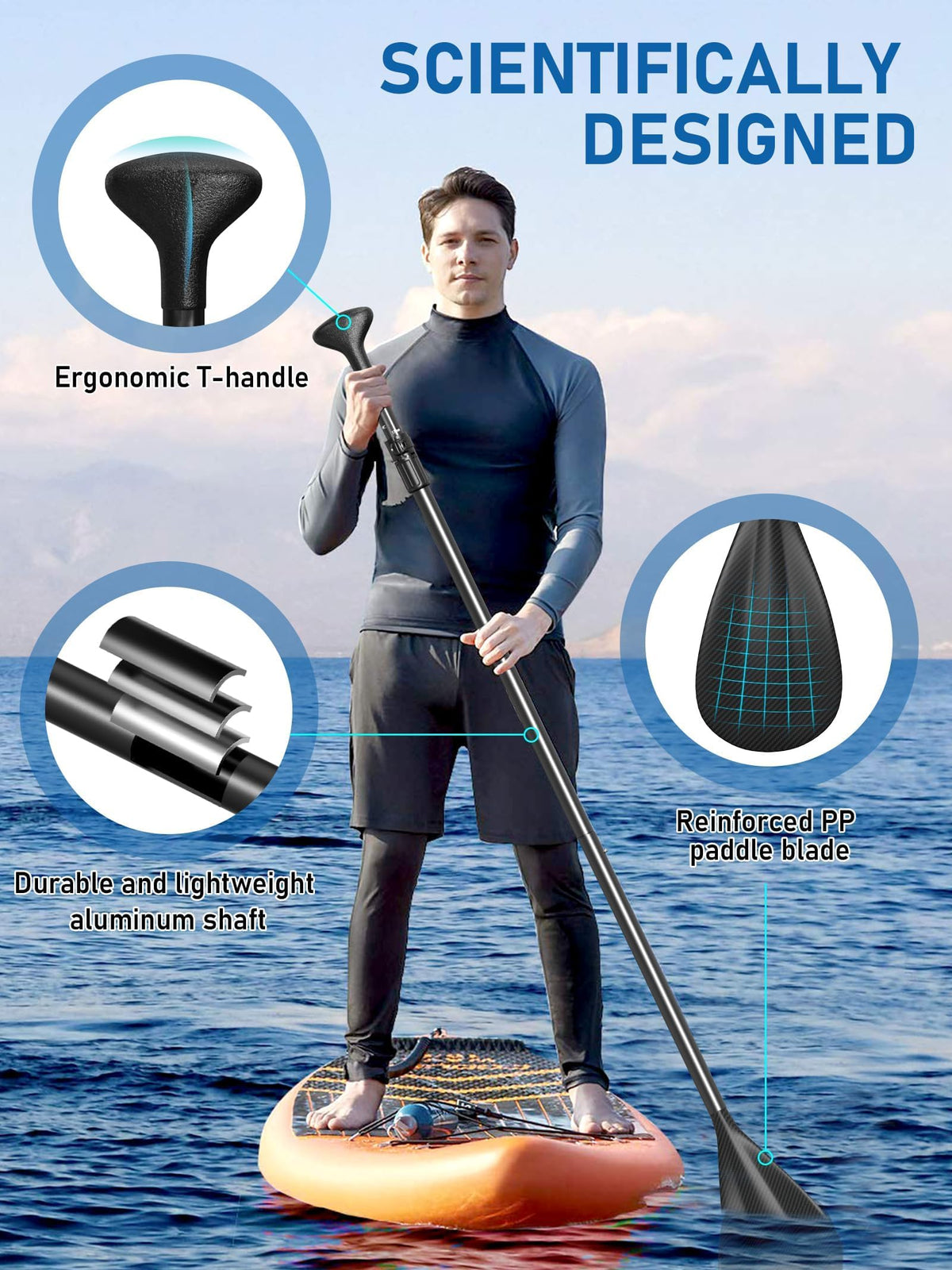 4 Piece Carbon Aluminium Adjustable SUP Paddle 67"-83" L39857