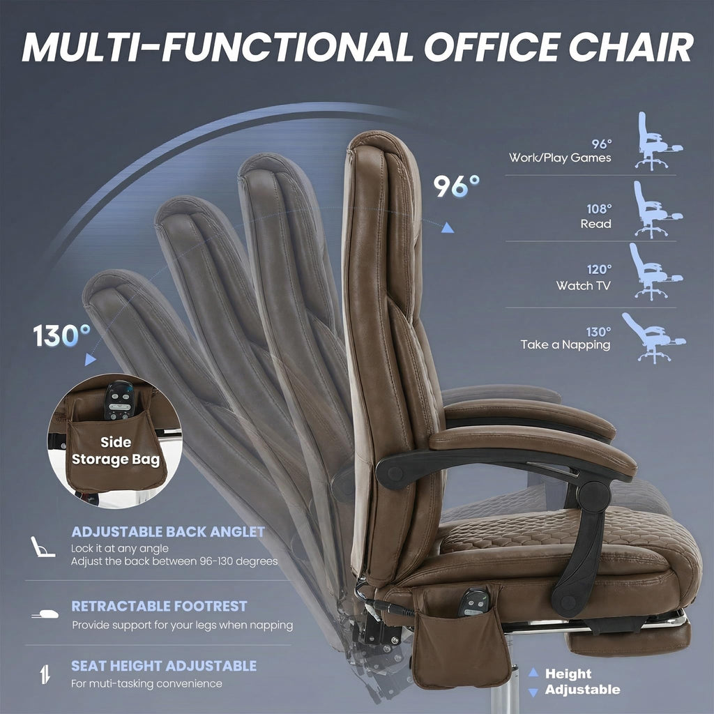 Brown Leather Massage Office Chair with Heat and Footrest U619154