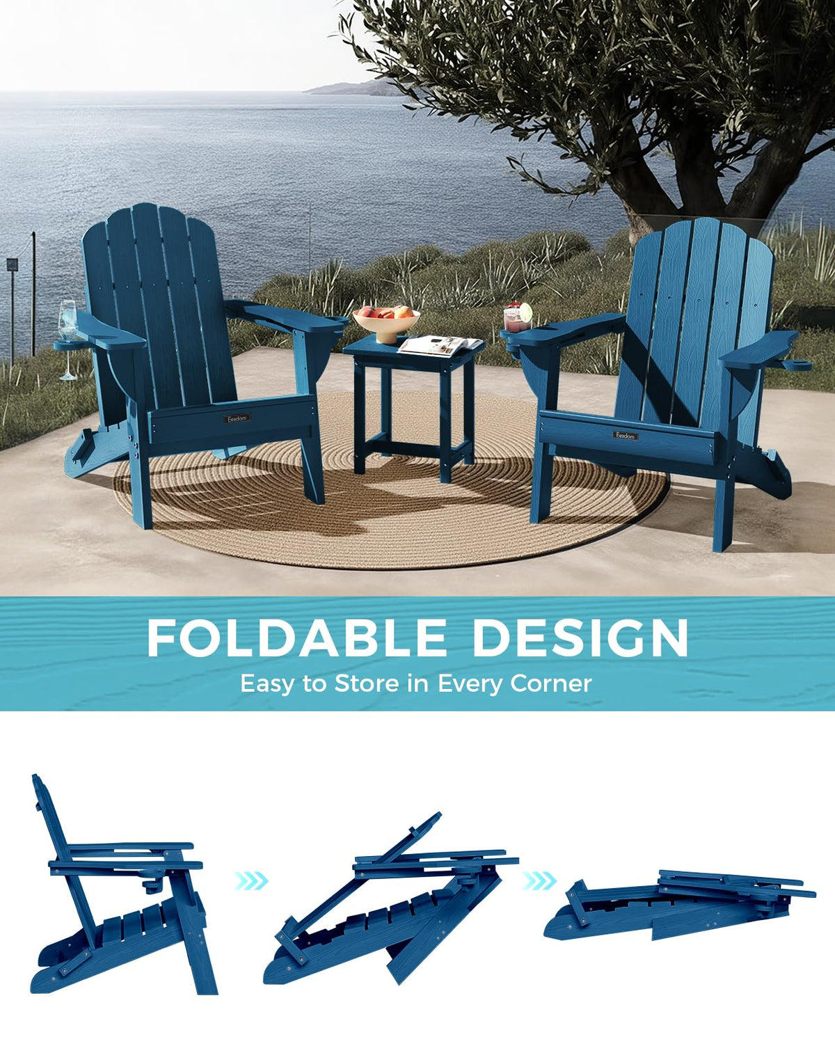 Folding Adirondack Chairs Set of 4 with 2 Cup Holders S651500