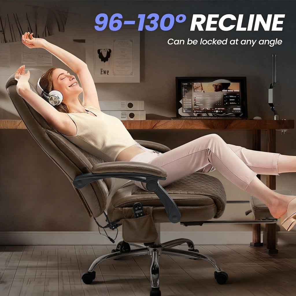 Brown Leather Massage Office Chair with Heat and Footrest U619154