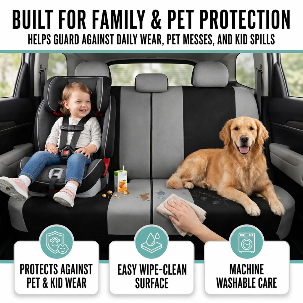 Gray Black Universal Fit Automotive Seat Covers Combo Set with Steering Wheel Cover and Seat Belt Pad K9338