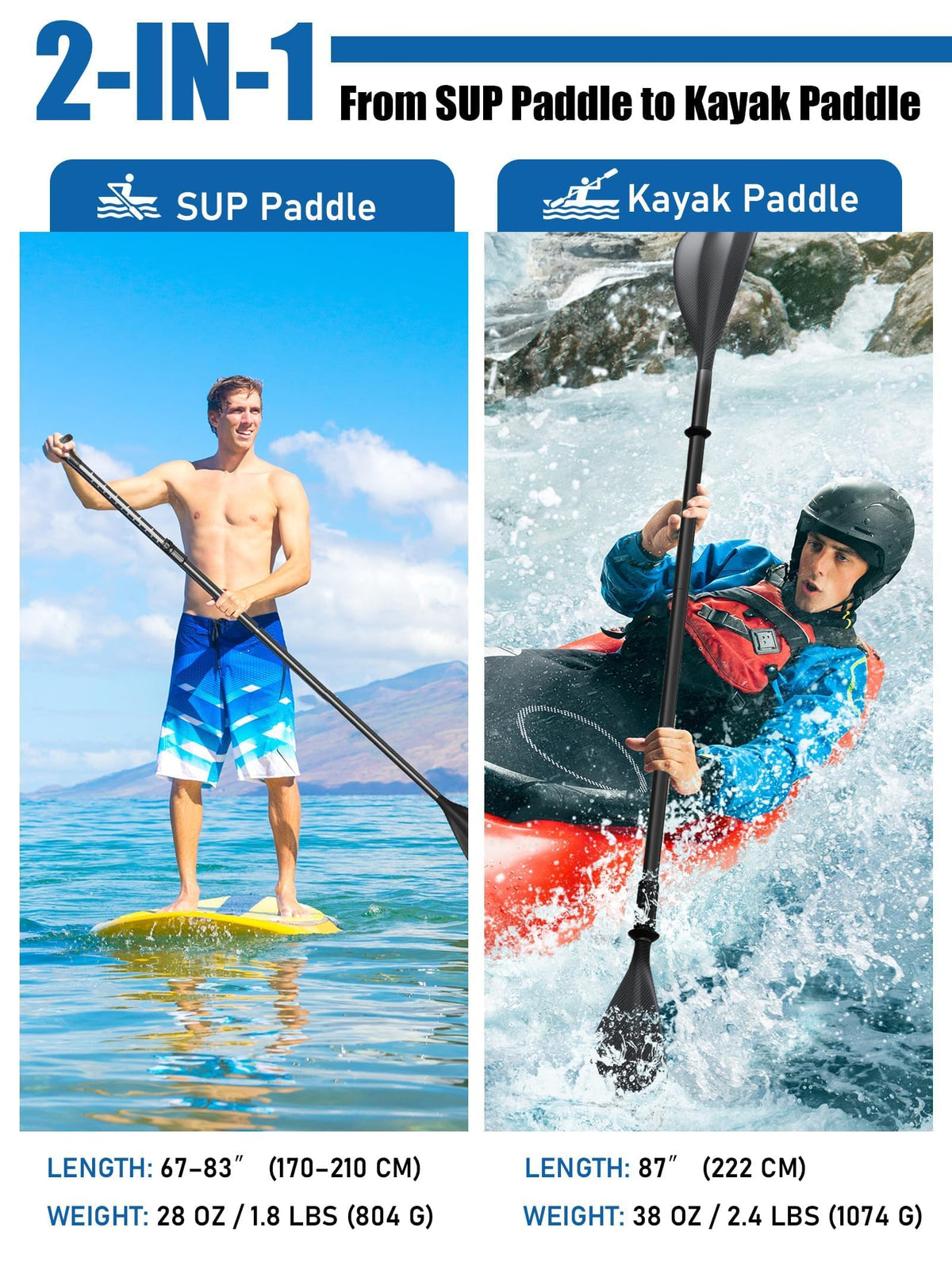 4 Piece Carbon Aluminium Adjustable SUP Paddle 67"-83" L39857