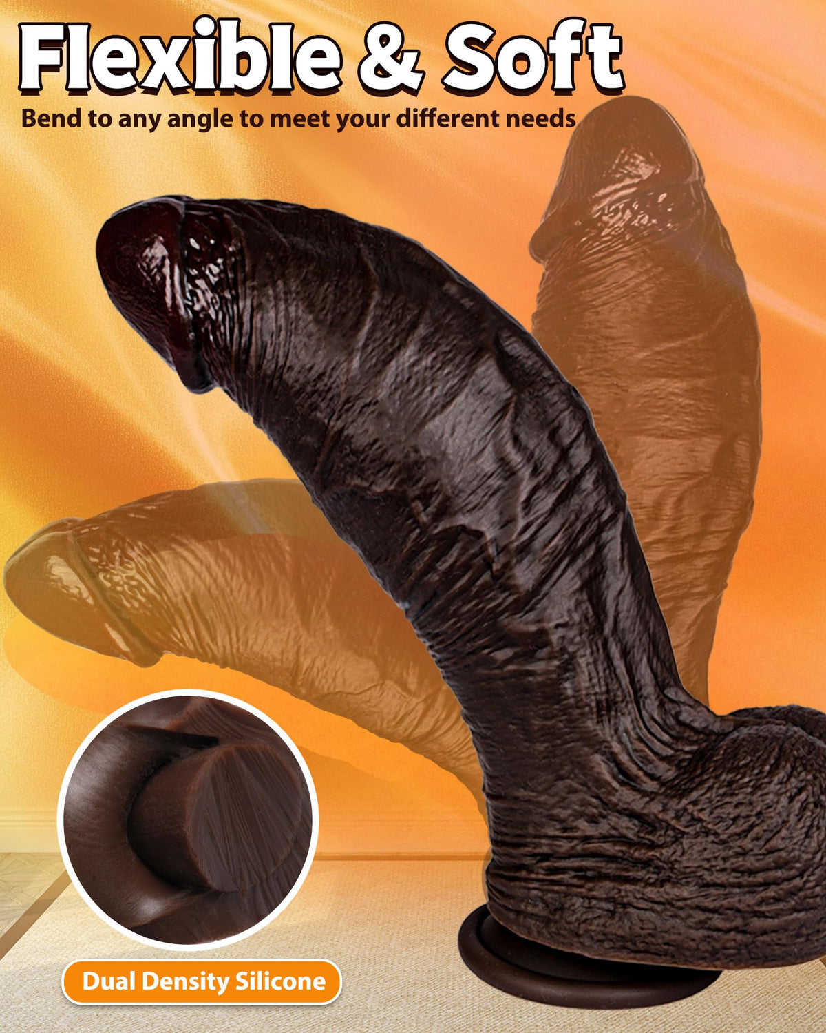 10.5'' Thick Black Realistic Curved Dildo F161646