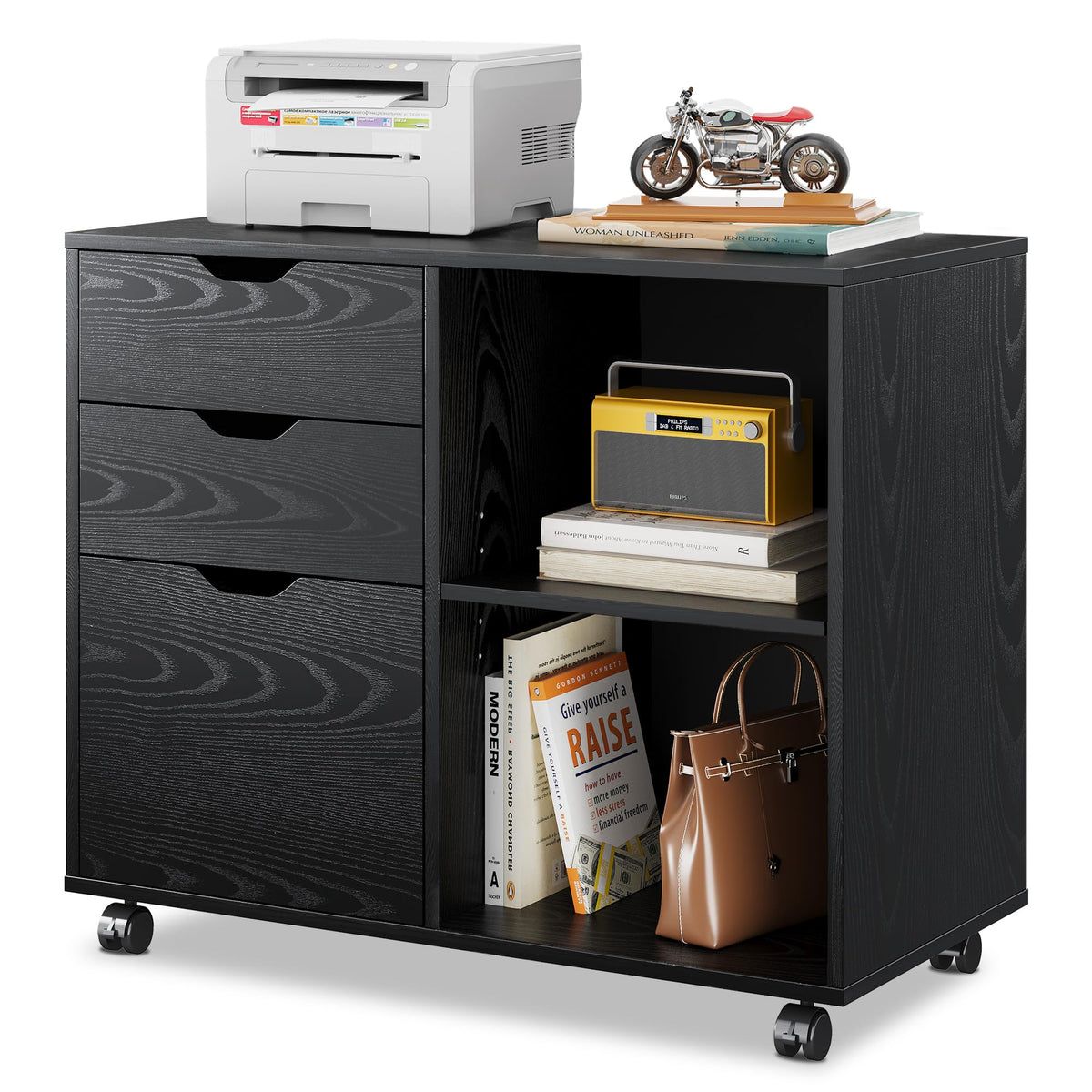 Black 3-Drawer Wood File Cabinet J846