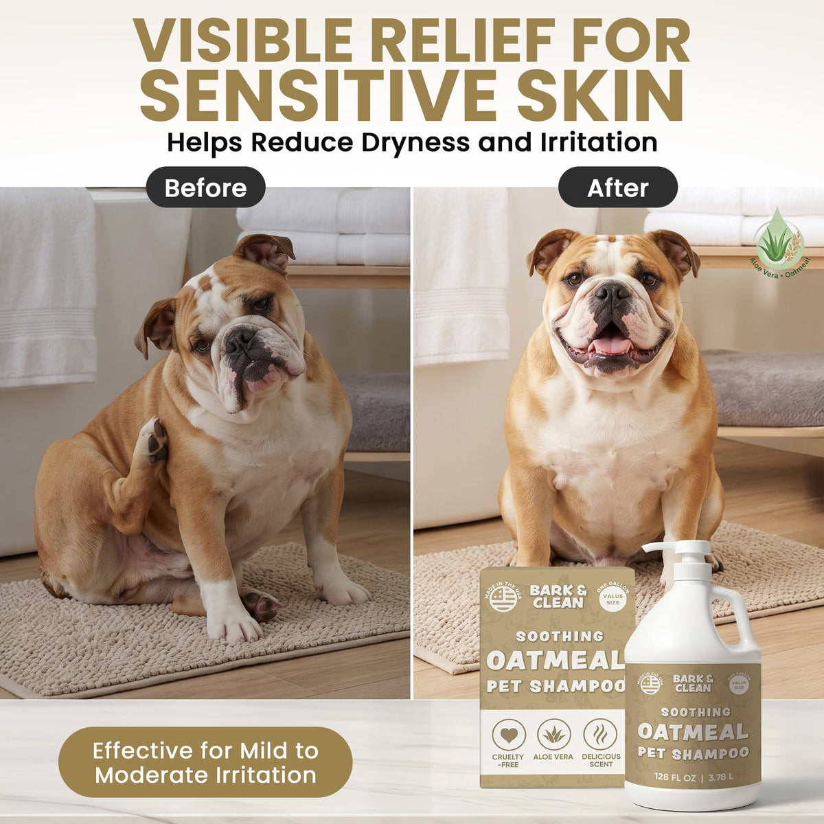 Oatmeal Dog Shampoo 1 Gallon with Pump Hypoallergenic Aloe Vera Coconut Oil K953