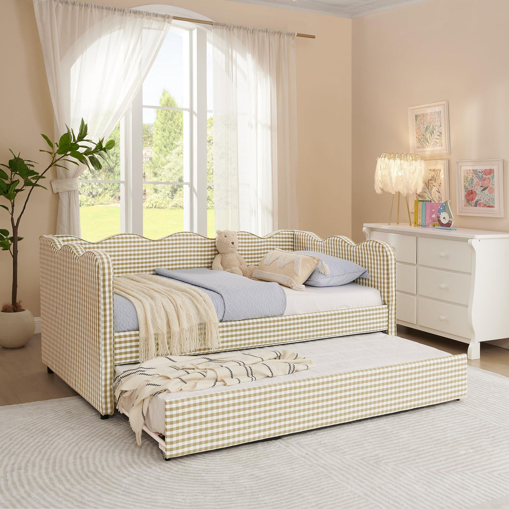 Twin Size Gingham Daybed with Trundle and USB Ports V352