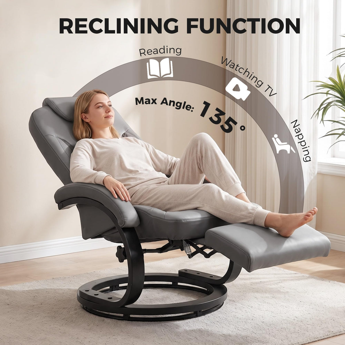 Gray Manual Recliner Chair with Footrest C164512