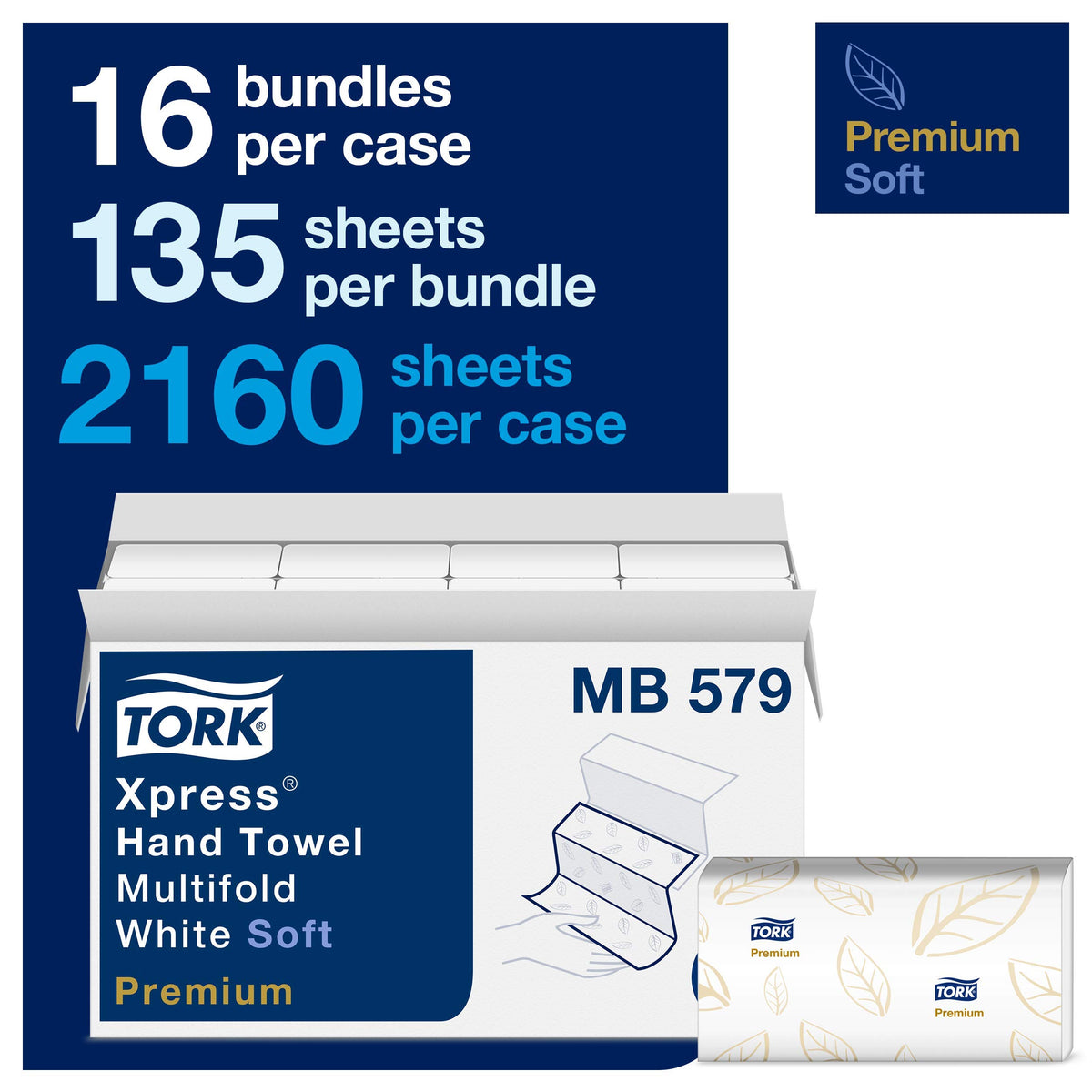 White Multifold Hand Towel with Blue Leaf Print O1018