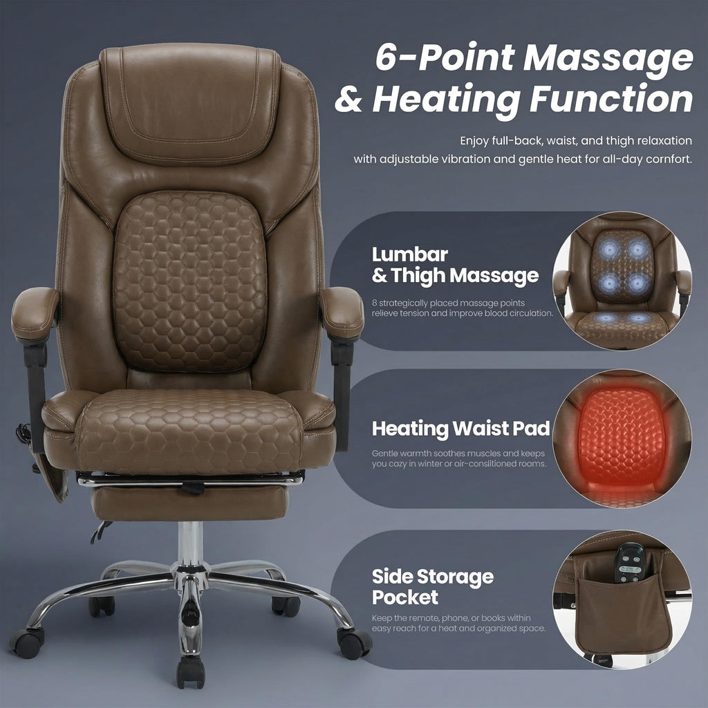 Brown Leather Massage Office Chair with Heat and Footrest U619154