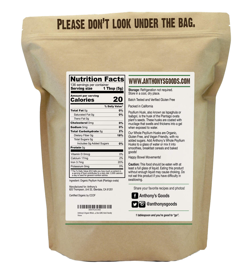 Organic Whole Psyllium Husks, 1.5 lb, Gluten Free X154