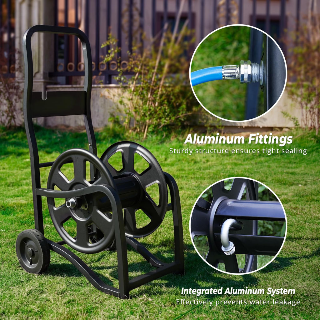 Heavy Duty Metal Garden Hose Reel Cart with Wheels, Holds 200FT Hose Y978