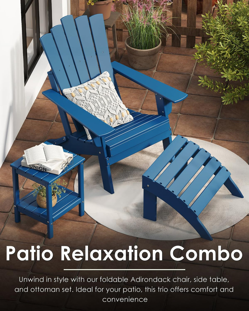 Blue Folding Adirondack Chairs Set of 2 V1826