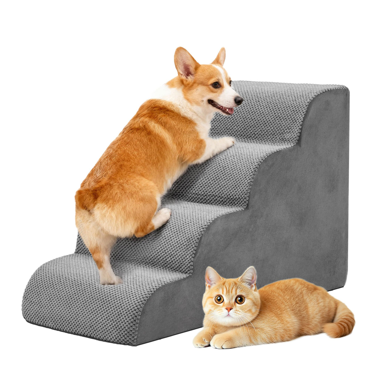 Grey 4-Step Curved Pet Dog Stairs G607