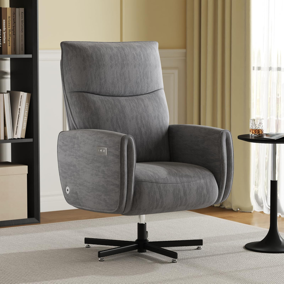Grey Velvet Swivel Rocker Recliner Chair with USB & Type-C Charging K102