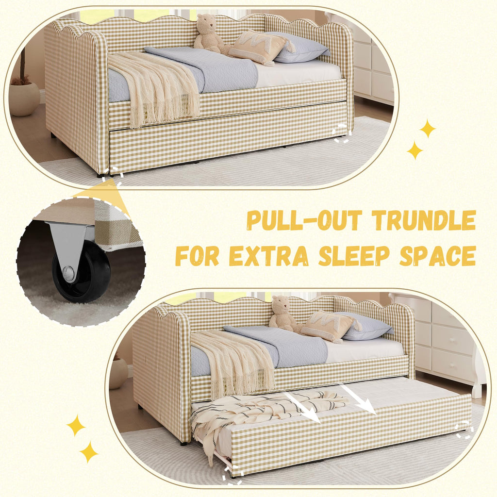 Twin Size Gingham Daybed with Trundle and USB Ports V352