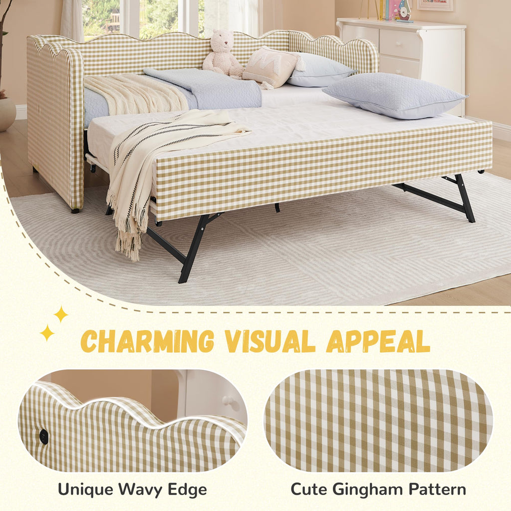 Twin Size Gingham Daybed with Trundle and USB Ports V352