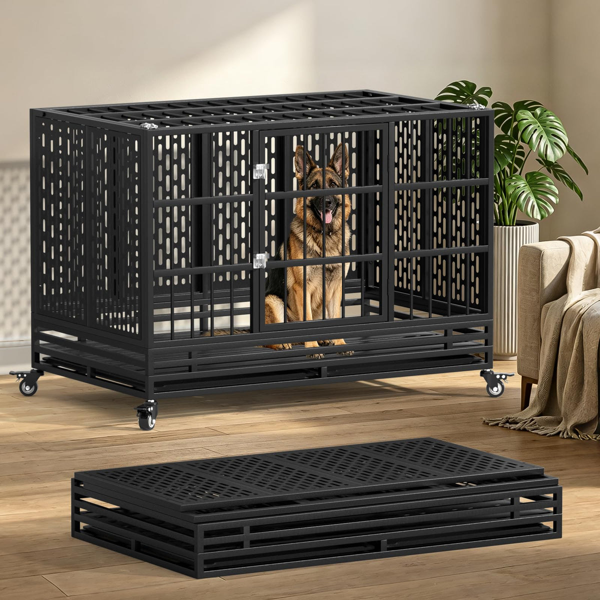 48 Inch Heavy Duty Metal Dog Crate with Wheels U561764