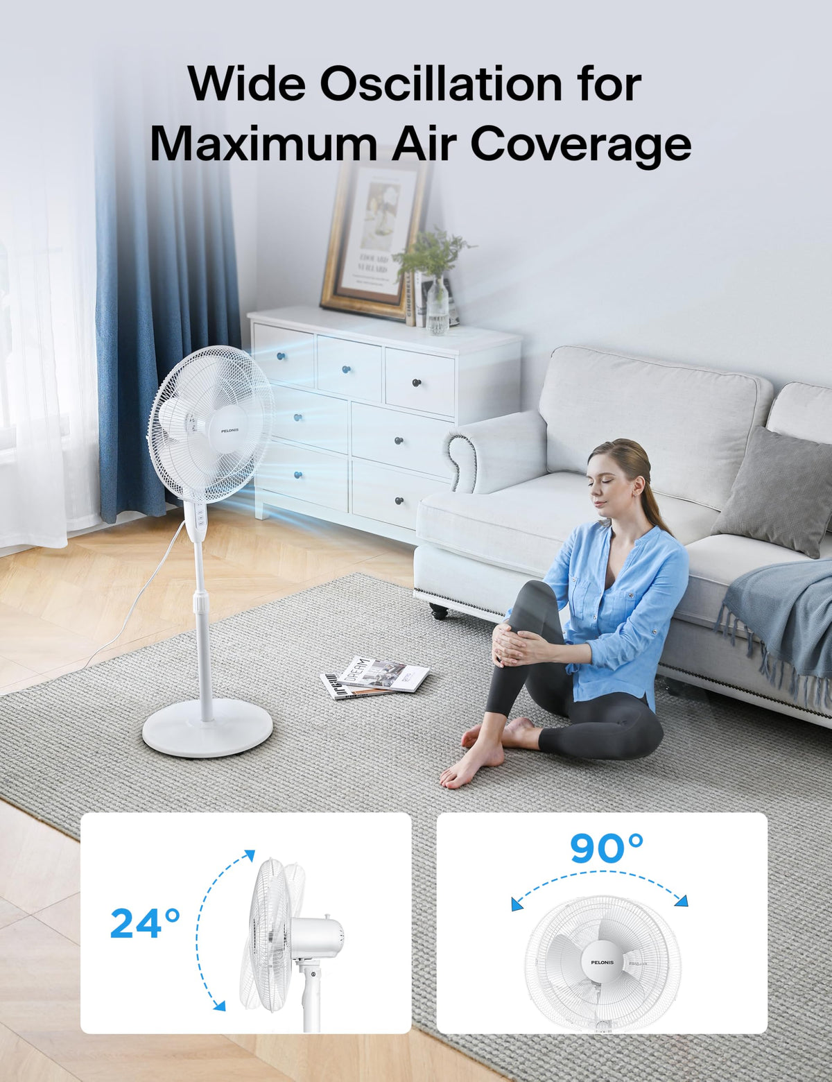16" Adjustable Oscillating Pedestal Fan with Remote O232807
