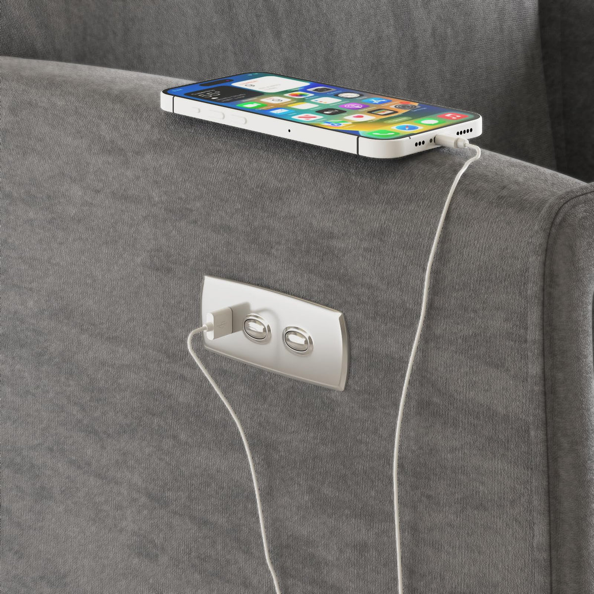 Grey Velvet Swivel Rocker Recliner Chair with USB & Type-C Charging K102