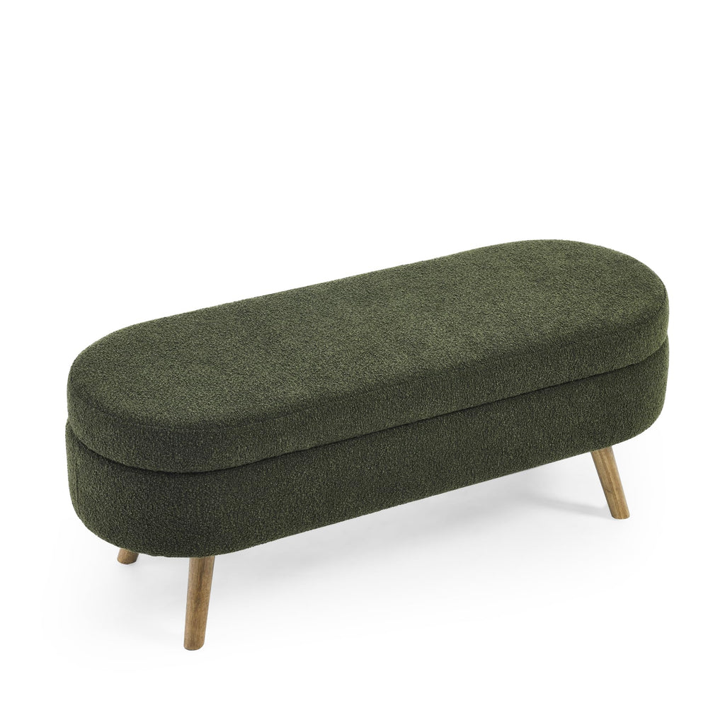 Oval Storage Bench with Rubber Wood Legs, Green A4776