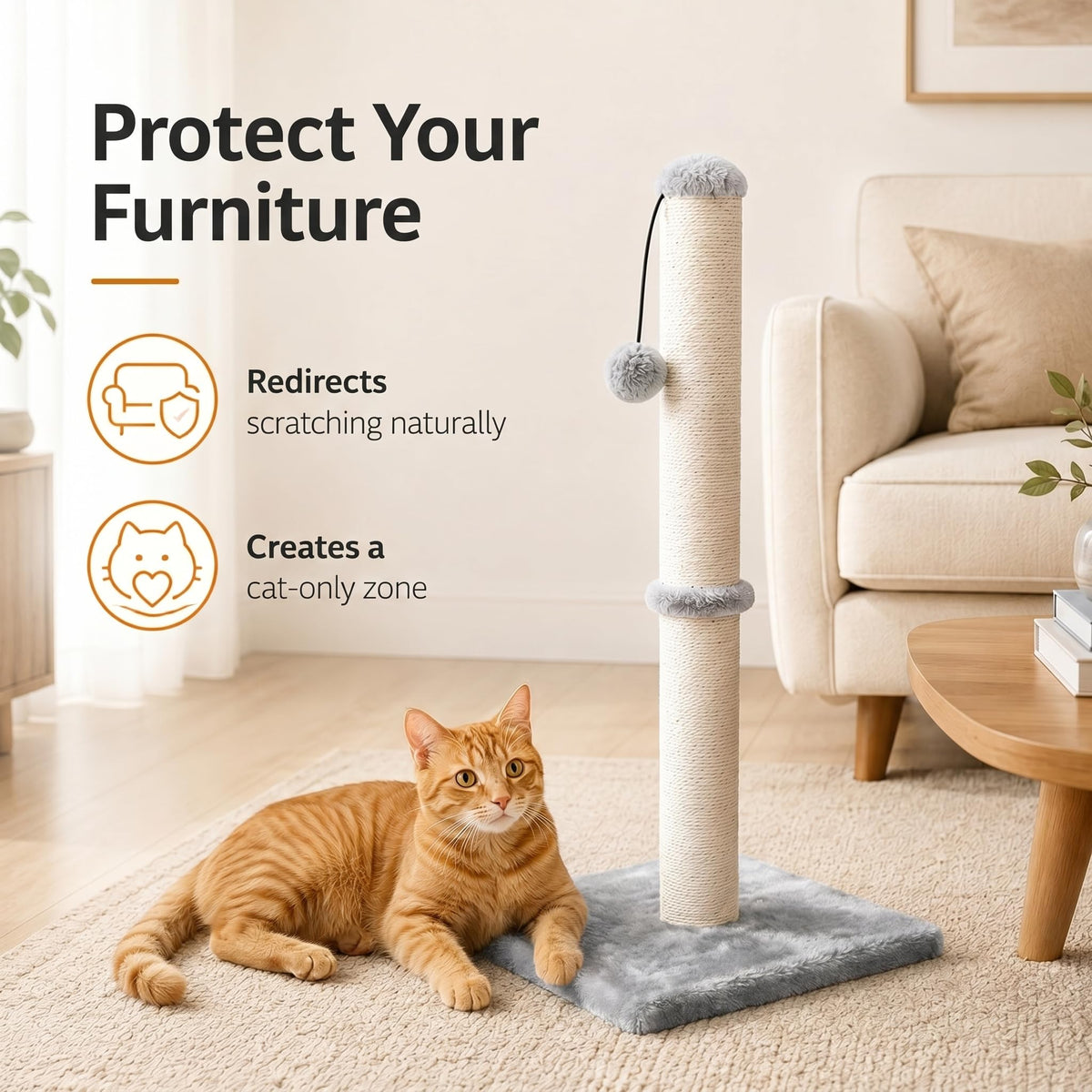 Tall Cat Scratching Post with Sisal Rope, Grey B75951