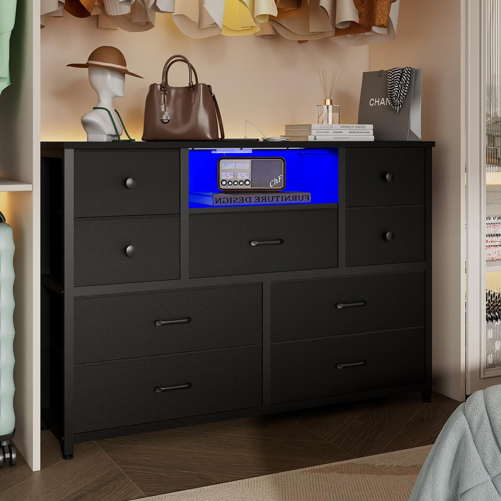 Black 9 Drawer Dresser O9552