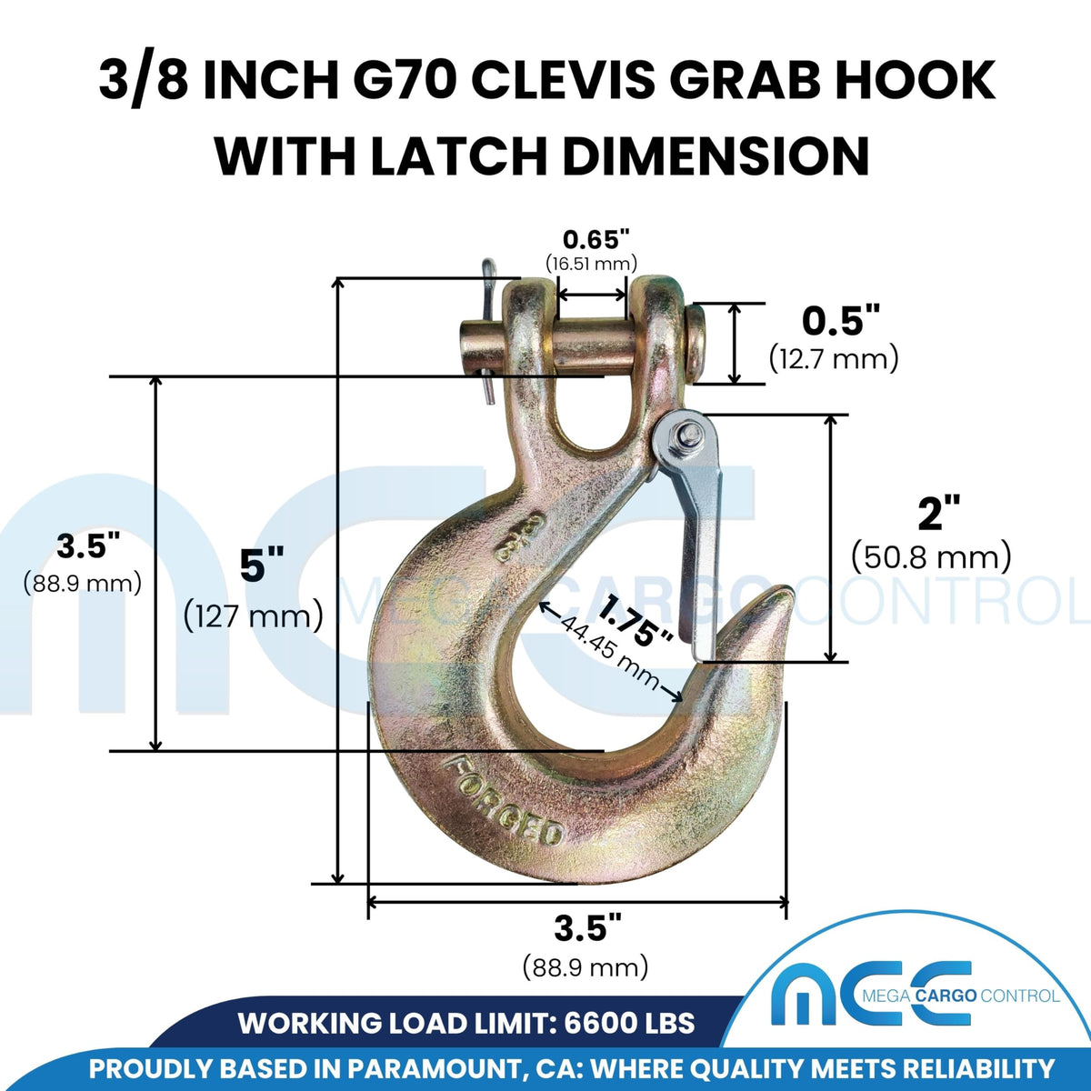 G70 Forged Slip Hooks 3/8" Clevis 6,600 Lbs WLL T492